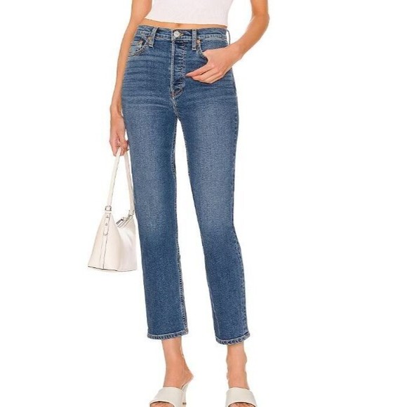 NEW Re/Done 70s‎ Stove Pipe High-Rise Jeans in Western Blue Size 27